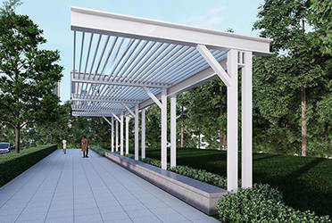 公園戶外休憩單邊廊架效果圖